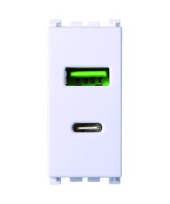 Modulo Presa Caricatore USB 2 Porte 3,1A USB-A + USB Type C Colore Bianco Compatibile Con Vimar Arkè