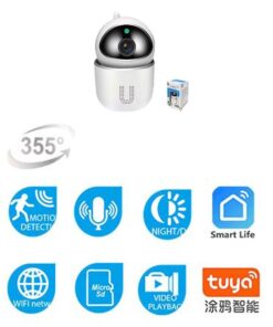 Telecamera di Sicurezza Wi-Fi 2MP Supporta 2.4 e 5Ghz Videocamera di Sorveglianza Regolabile 355 Sensore di Movimento Integrato Modello 7446