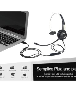 Cuffia Monoaurale Con USB Microfono Auricolare Professionale Per PC Notebook Aziendale Ufficio Call Center Skype Uso Business