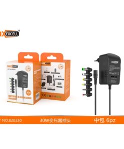 Adattatore di Alimentazione DC Universale - Output Regolabile da 3V a 12V, 30W, MAX 3A - Input AC 100V-240V con 6 Adattatori Inclusi