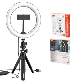 Supporto a Treppiedi Anello Luminoso USB con 3 collori 2800k-6500k a LED 16W 360º Dimmerazione con 60cm di Altezza Regolabile Diametro 20cm