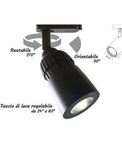 Faro Lampada Led A Binario 10W Bianco Caldo 2700K Angolo Luce Regolabile Da 24 a 60 Gradi Corpo Carcassa Nero