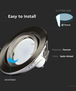 Porta Faretto Led GU10 MR16 Rotondo Con Molla Colore Nichel Satinato Orientabile Spotlight Fitting SKU-3470