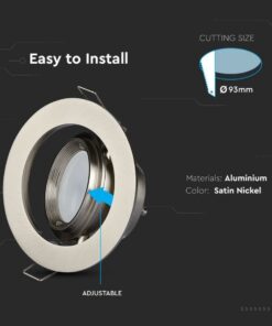 Porta Faretto Led GU10 MR16 Da Incasso Colore Nichel Satinato 90 Gradi Orientabile Rotondo Con Ghiera SKU-3690