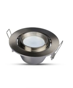 Porta Faretto Led GU10 MR16 Da Incasso Colore Nichel Satinato 90 Gradi Orientabile Rotondo Con Ghiera SKU-3690
