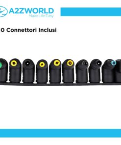 Alimentatore Universale Laptop 65W, Output 15–20V 3.25A, 10 Connettori