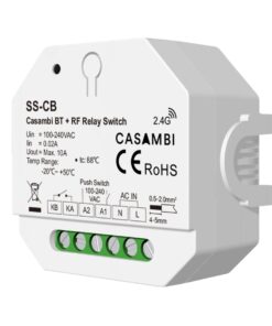 Interruttore Bluetooth Casambi, Relè Smart con Contatto Pulito 10A, RF 2.4GHz, Pulsante Esterno, per Luci LED Non Dimmerabili 220V, APP e Telecomando