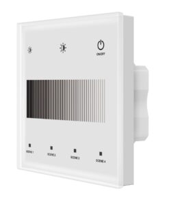 Pannello Touch DALI Bianco, Alimentatore Bus Integrato, 16VDC Max 100mA, 1 Zona 4 Scene, Touch Slider, Per Dimmer DT6, 86X86mm Per Scatola 502
