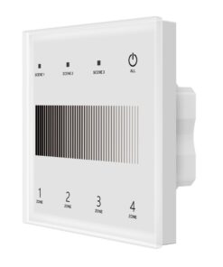 Pannello Touch Master DALI Bianco, Alimentatore Bus Integrato, 16VDC Max 100mA, 4 Zone 3 Scene 4 Indirizzi, Touch Slider, Per Dimmer DT6, 86X86mm Per Scatola 502