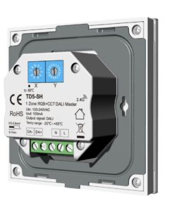Pannello Touch Master DALI 5 Canali, Alimentatore Bus Integrato, 16VDC Max 100mA, 1 Zona 4 Scene, Touch Slider, 5 In 1 Per DIM CCT RGB RGBW RGB+CCT, 86X86mm Per Scatola 502