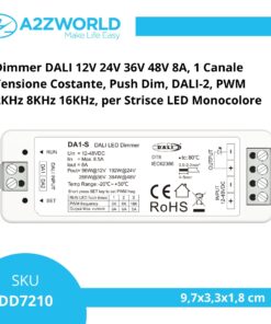 Alternative view of Dimmer DALI 12V 24V 36V 48V 8A, 1 Canale Tensione Costante, Push Dim, DALI-2, PWM 2KHz 8KHz 16KHz, per Strisce LED Monocolore
