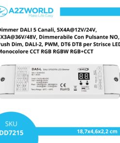 Alternative view of Dimmer DALI 5 Canali, 5X4A@12V/24V, 5X3A@36V/48V, Dimmerabile Con Pulsante NO, Push Dim, DALI-2, PWM, DT6 DT8 per Strisce LED Monocolore CCT RGB RGBW RGB+CCT