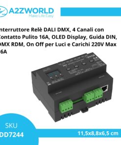 Alternative view of Interruttore Relè DALI DMX, 4 Canali con Contatto Pulito 16A, OLED Display, Guida DIN, DMX RDM, On Off per Luci e Carichi 220V Max 16A