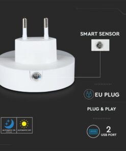 Segnapasso Led Notturno Rotondo 4000K Caricabatteria 2 Porte USB Caricatore 2A Sensore Crepuscolare SKU-506