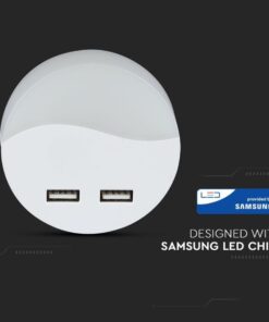 Segnapasso Led Notturno Rotondo 4000K Caricabatteria 2 Porte USB Caricatore 2A Sensore Crepuscolare SKU-506