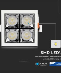 Faretto Led Da Incasso Quadrato 4X4W Caldo 2700K UGR<19 Riflettore 38° CRI>90 Chip Samsung SKU-993