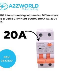 Alternative view of RCBO Interruttore Magnetotermico Differenziale Tipo B Curva C 1P+N 2M 6000A 30mA AC 230V IP20 Disponibili 16A 20A 25A 32A 40A (C20A)