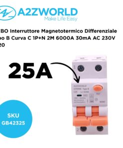 Alternative view of RCBO Interruttore Magnetotermico Differenziale Tipo B Curva C 1P+N 2M 6000A 30mA AC 230V IP20 Disponibili 16A 20A 25A 32A 40A (C25A)