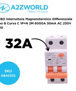 Alternative view of RCBO Interruttore Magnetotermico Differenziale Tipo B Curva C 1P+N 2M 6000A 30mA AC 230V IP20 Disponibili 16A 20A 25A 32A 40A (C32A)