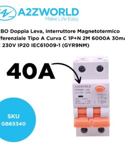 Alternative view of RCBO Doppia Leva, Interruttore Magnetotermico Differenziale Tipo A Curva C 1P+N 2M 6000A 30mA AC 230V IP20 IEC61009-1 GYR9NM, Disponibili 40A 50A 63A (C40A)