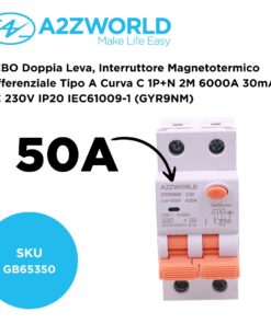 Alternative view of RCBO Doppia Leva, Interruttore Magnetotermico Differenziale Tipo A Curva C 1P+N 2M 6000A 30mA AC 230V IP20 IEC61009-1 GYR9NM, Disponibili 40A 50A 63A (C50A)