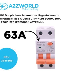 Alternative view of RCBO Doppia Leva, Interruttore Magnetotermico Differenziale Tipo A Curva C 1P+N 2M 6000A 30mA AC 230V IP20 IEC61009-1 GYR9NM, Disponibili 40A 50A 63A (C63A)