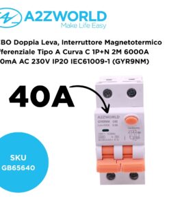 Alternative view of RCBO Doppia Leva, Interruttore Magnetotermico Differenziale Tipo A Curva C 1P+N 2M 6000A 300mA AC 230V IP20 IEC61009-1 GYR9NM, Disponibili 40A 50A 63A (C40A)
