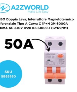 Alternative view of RCBO Doppia Leva, Interruttore Magnetotermico Differenziale Tipo A Curva C 1P+N 2M 6000A 300mA AC 230V IP20 IEC61009-1 GYR9NM, Disponibili 40A 50A 63A (C50A)