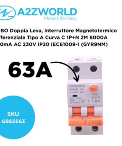 Alternative view of RCBO Doppia Leva, Interruttore Magnetotermico Differenziale Tipo A Curva C 1P+N 2M 6000A 300mA AC 230V IP20 IEC61009-1 GYR9NM, Disponibili 40A 50A 63A (C63A)