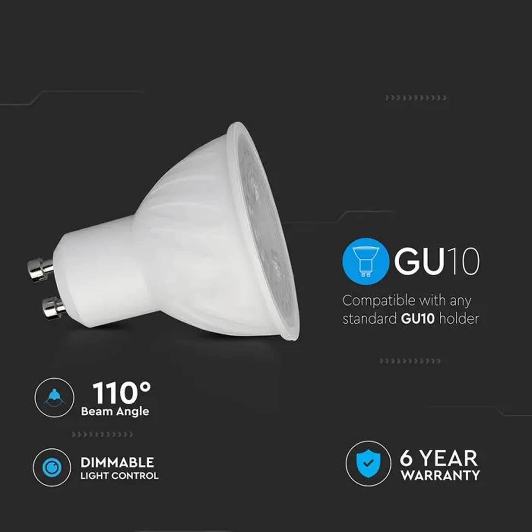 Lampada LED GU10 Dimmerabile Triac Taglio di Fase 6W 445lm, Angolo Largo 110° 220V, 3000K/4000K/6500K (Bianco Caldo 3000K) - immagine 3