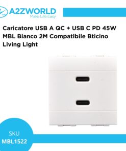 Alternative view of Serie Civile A2ZWORLD MBL Bianco Compatibile Con Bticino Living Light (Presa USB C PD + USB A QC 2 Moduli)