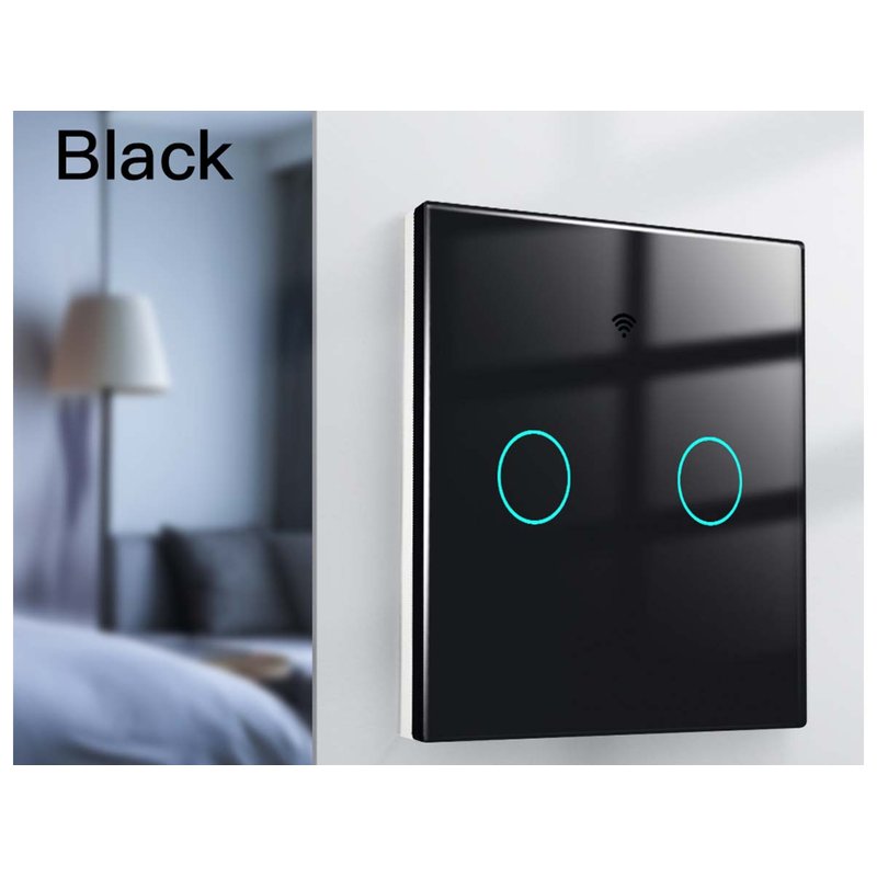 Interruttore Wifi Da Parete 86X86 Pannello Touch 2 Tasti Colore Nero WiFi + RF 433 Compatibile con Amazon Alexa e Google Home - immagine 4