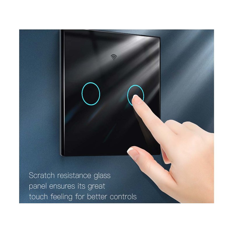 Interruttore Wifi Da Parete 86X86 Pannello Touch 2 Tasti Colore Nero WiFi + RF 433 Compatibile con Amazon Alexa e Google Home - immagine 5