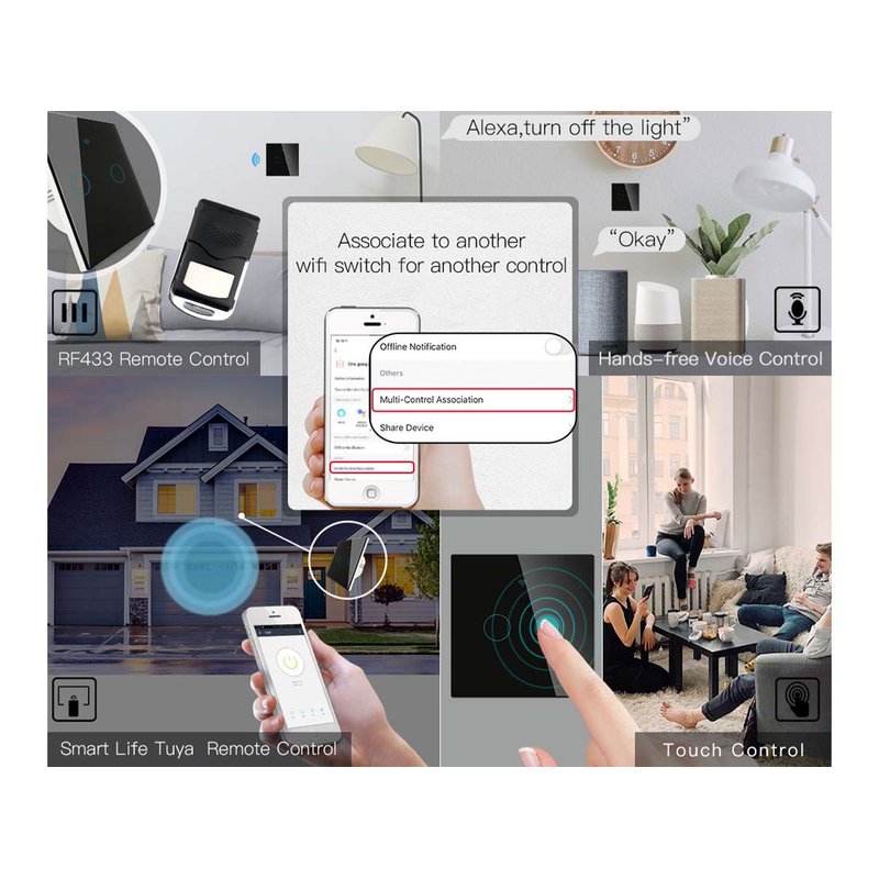Interruttore Wifi Da Parete 86X86 Pannello Touch 2 Tasti Colore Nero WiFi + RF 433 Compatibile con Amazon Alexa e Google Home - immagine 7