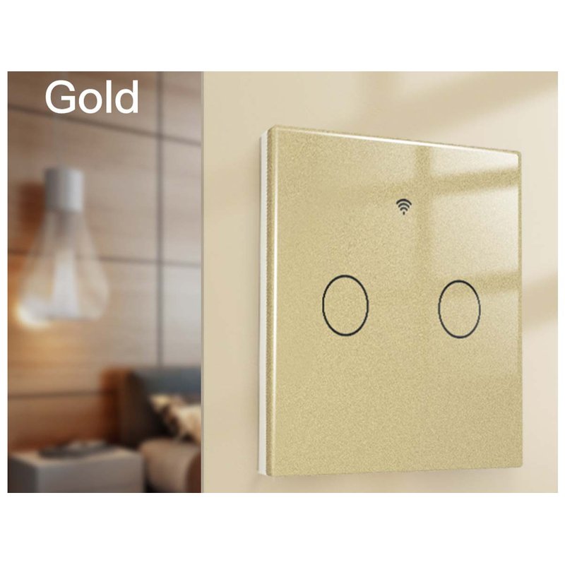 Interruttore Wifi Da Parete 86X86 Pannello Touch 2 Tasti Colore Oro WiFi + RF 433 Compatibile con Amazon Alexa e Google Home - immagine 4