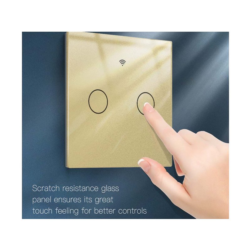 Interruttore Wifi Da Parete 86X86 Pannello Touch 2 Tasti Colore Oro WiFi + RF 433 Compatibile con Amazon Alexa e Google Home - immagine 5