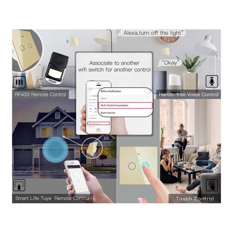 Interruttore Wifi Da Parete 86X86 Pannello Touch 2 Tasti Colore Oro WiFi + RF 433 Compatibile con Amazon Alexa e Google Home - immagine 7