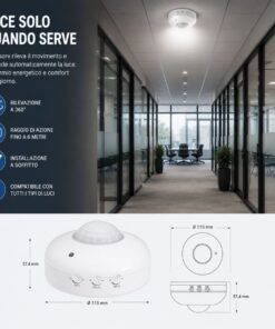 Sensore di Movimento PIR 360° da Soffitto, IP20, Regolazione TIME SENS LUX - ASDSHOP