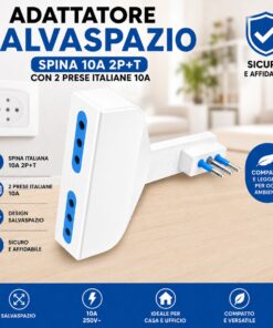 Alternative view of Adattatore Salvaspazio Spina 10A 2P+T con 2 Prese Italiane 10A, Bianco/Nero (Bianco)
