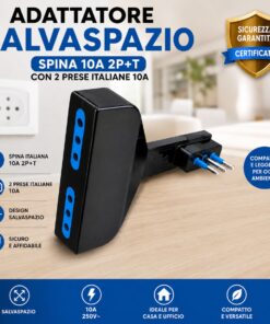 Alternative view of Adattatore Salvaspazio Spina 10A 2P+T con 2 Prese Italiane 10A, Bianco/Nero (Nero)