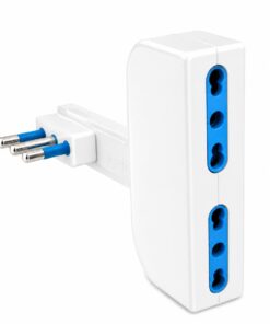 Adattatore Salvaspazio Spina 16A 2P+T con 2 Prese Bipasso 10/16A, Bianco/Nero (Bianco)