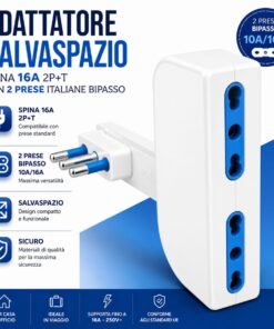 Alternative view of Adattatore Salvaspazio Spina 16A 2P+T con 2 Prese Bipasso 10/16A, Bianco/Nero (Bianco)