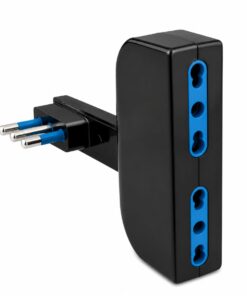 Adattatore Salvaspazio Spina 16A 2P+T con 2 Prese Bipasso 10/16A, Bianco/Nero (Nero)