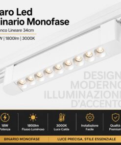Alternative view of Faro Led Binario Monofase, Bianco Lineare 34cm 18W 1800lm 24° Orientabile, Disponibili 3000K 4000K (Bianco Caldo 3000K)