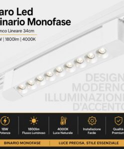 Alternative view of Faro Led Binario Monofase, Bianco Lineare 34cm 18W 1800lm 24° Orientabile, Disponibili 3000K 4000K (Bianco Neutro 4000K)