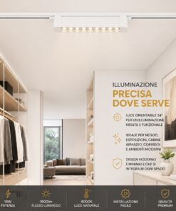 Faro Led Binario Monofase, Bianco Lineare 34cm 18W 1800lm 24° Orientabile, Disponibili 3000K 4000K (Bianco Neutro 4000K) - ASDSHOP