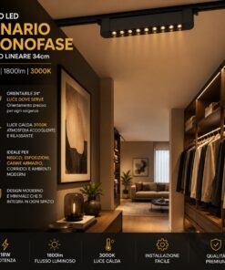 Faro Led Binario Monofase, Nero Lineare 34cm 18W 1800lm 24° Orientabile, Disponibili 3000K 4000K (Bianco Caldo 3000K) - ASDSHOP