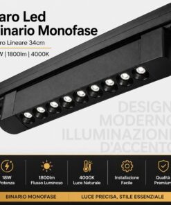 Alternative view of Faro Led Binario Monofase, Nero Lineare 34cm 18W 1800lm 24° Orientabile, Disponibili 3000K 4000K (Bianco Neutro 4000K)