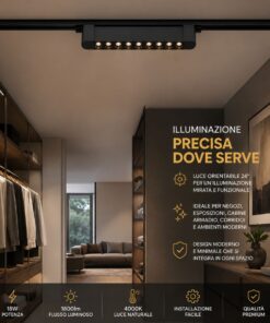Faro Led Binario Monofase, Nero Lineare 34cm 18W 1800lm 24° Orientabile, Disponibili 3000K 4000K (Bianco Neutro 4000K) - ASDSHOP