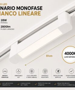 Alternative view of Faro Led Binario Monofase, Bianco Lineare 61cm 28W 2800lm 120° Orientabile, Disponibili 3000K 4000K (Bianco Neutro 4000K)